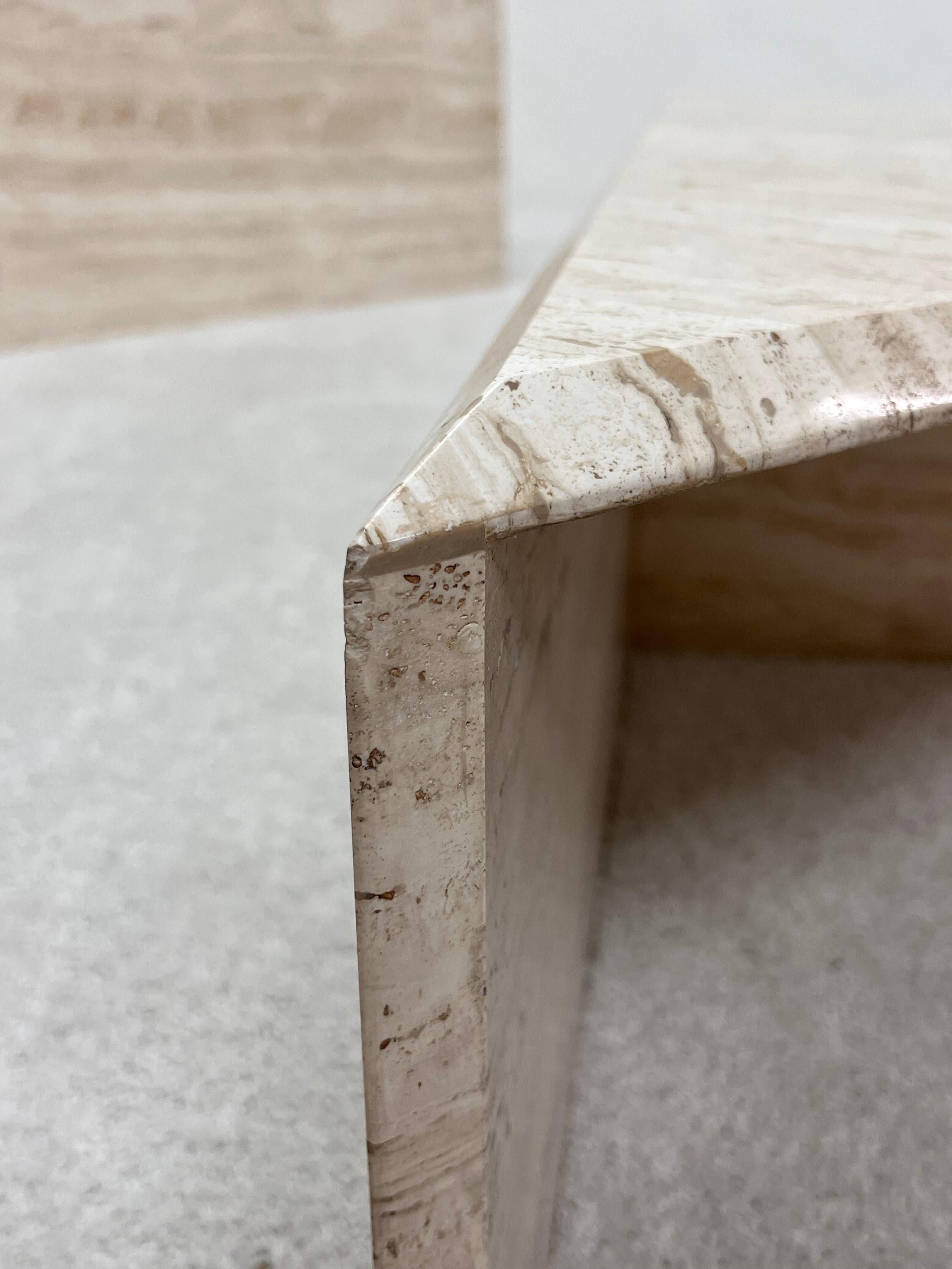 Polished Italian Travertine Triangle Coffee Tables - Set of Two 9