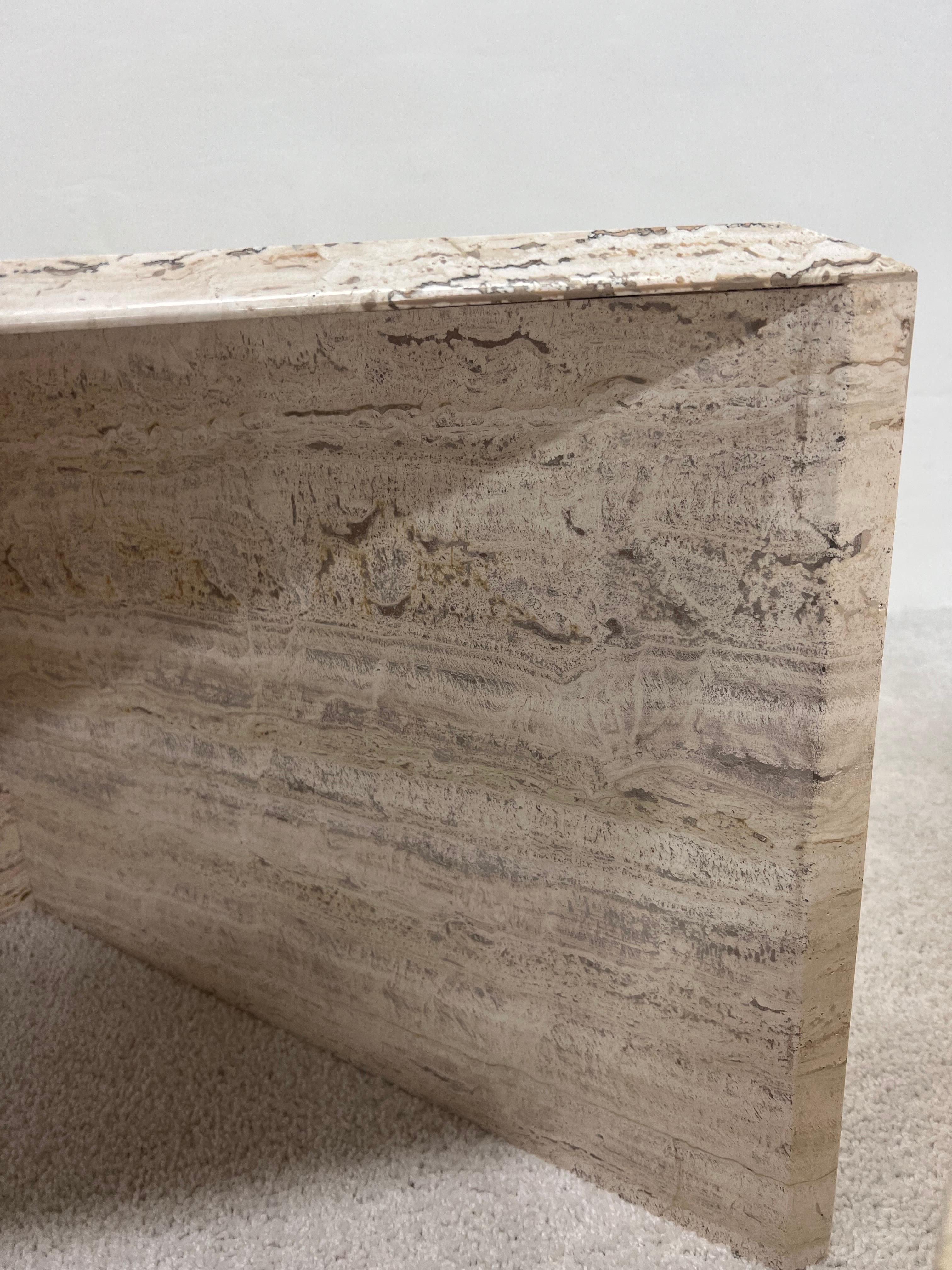 Polished Italian Travertine Triangle Coffee Tables - Set of Two 10