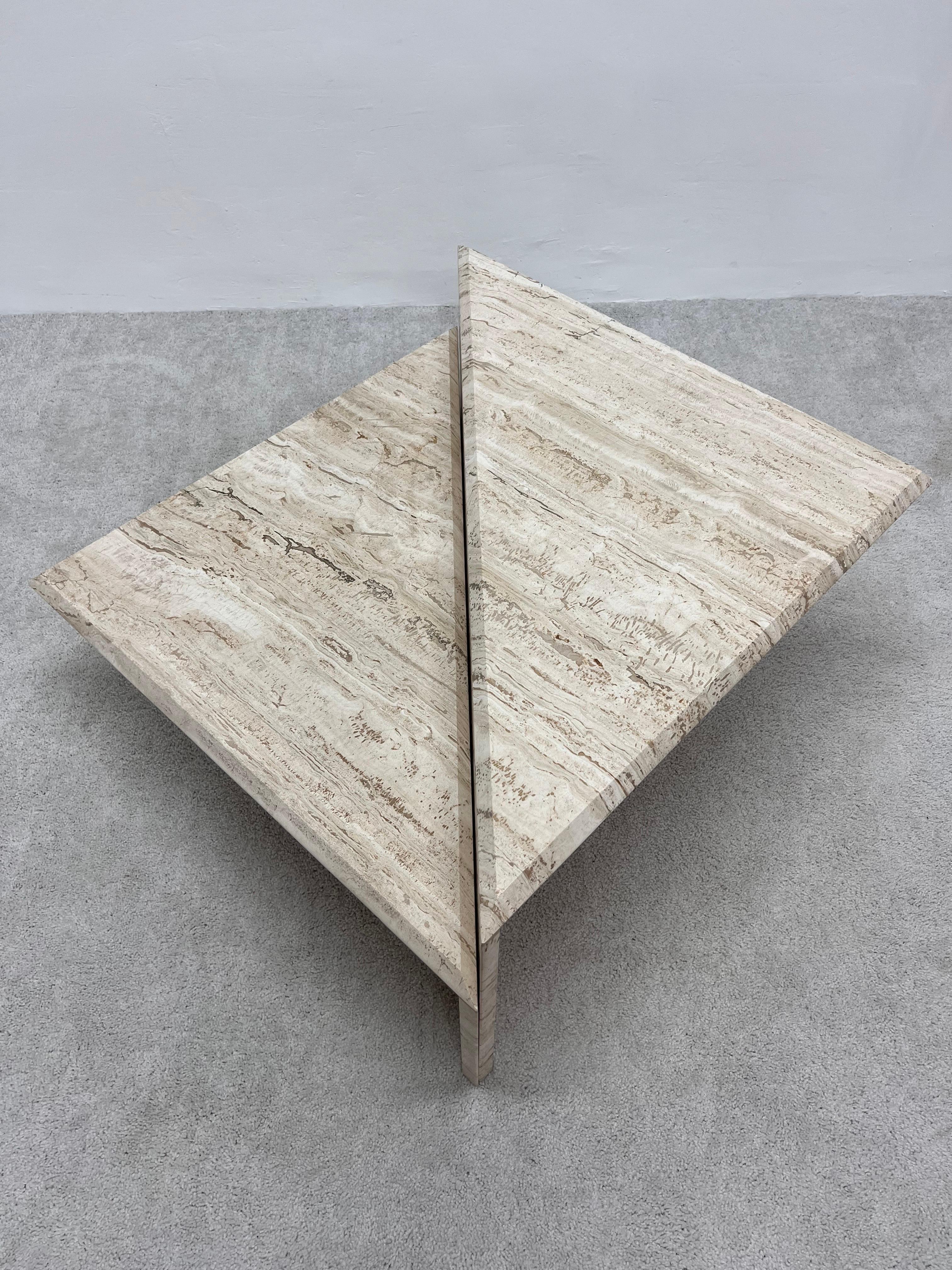 Polished Italian Travertine Triangle Coffee Tables - Set of Two 3