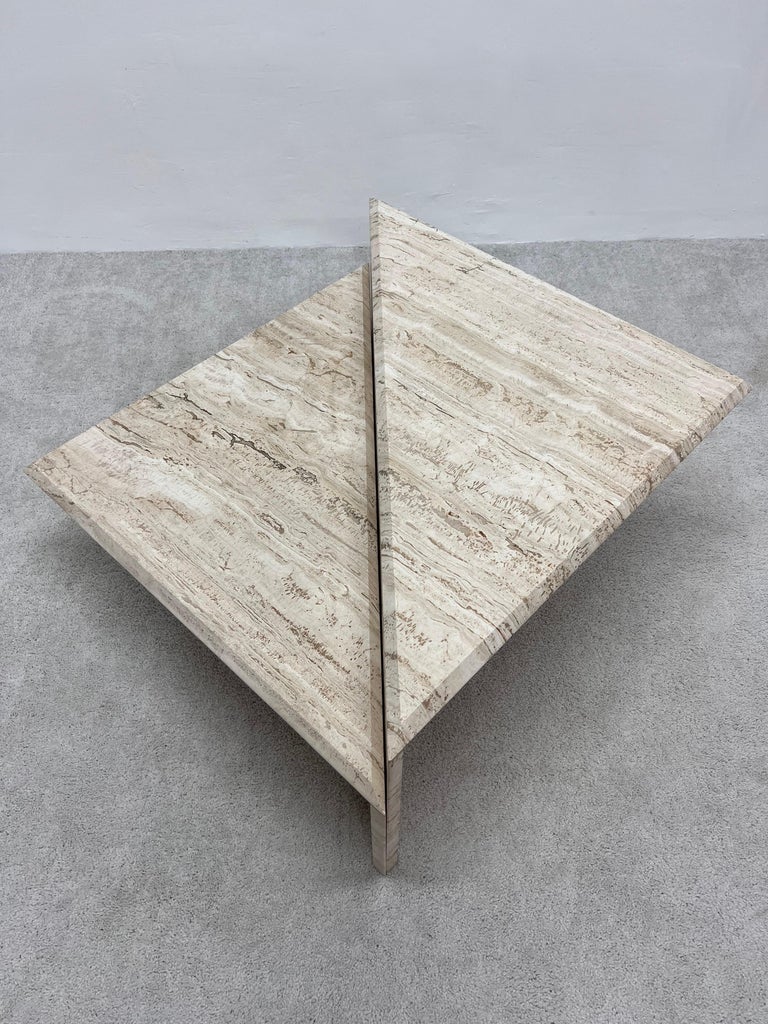 Polished Italian Travertine Triangle Coffee Tables - Set of Two For Sale 4