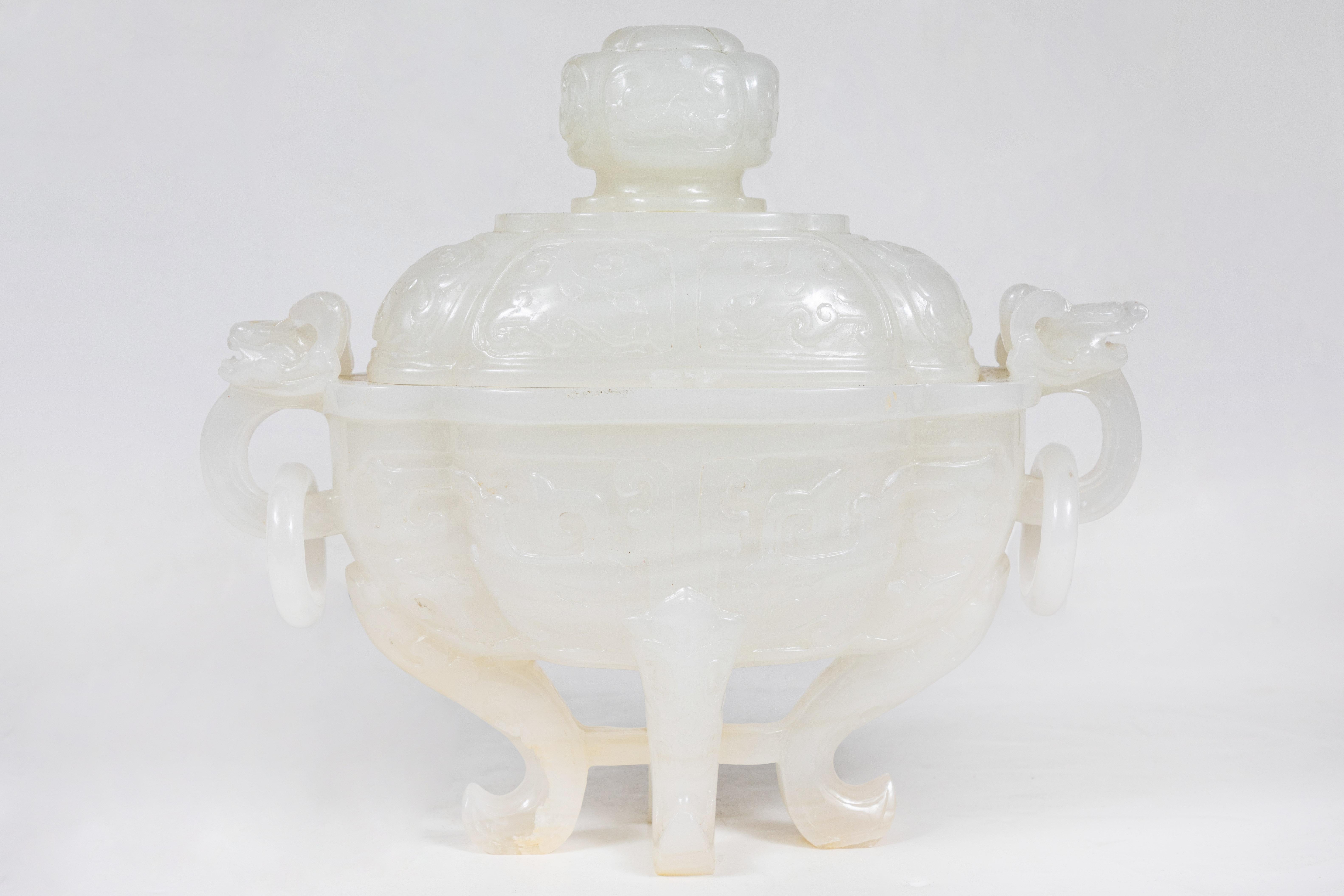 Chinese Polished Jade, Covered Urn