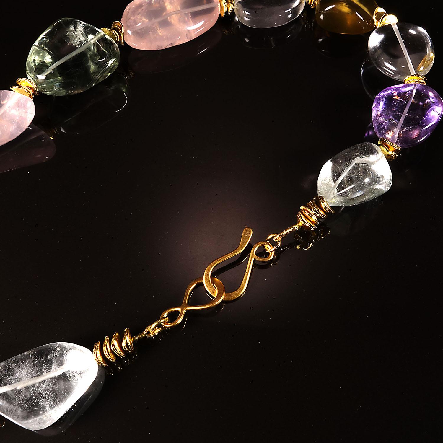Polished Large Nugget Multi-Color Gemstone Necklace with Gold Vermeil Clasp 7