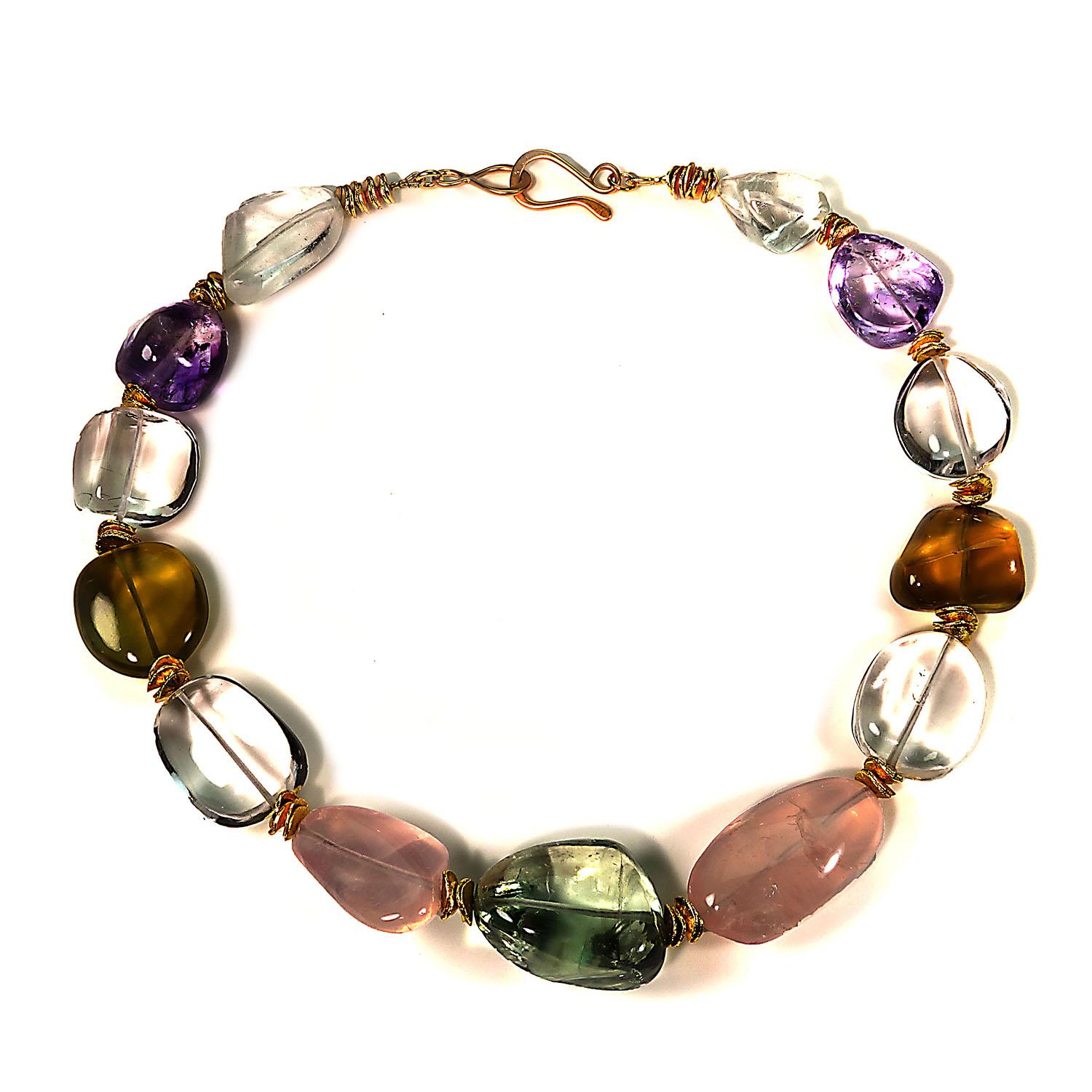 Polished Large Nugget Multi-Color Gemstone Necklace with Gold Vermeil Clasp 4