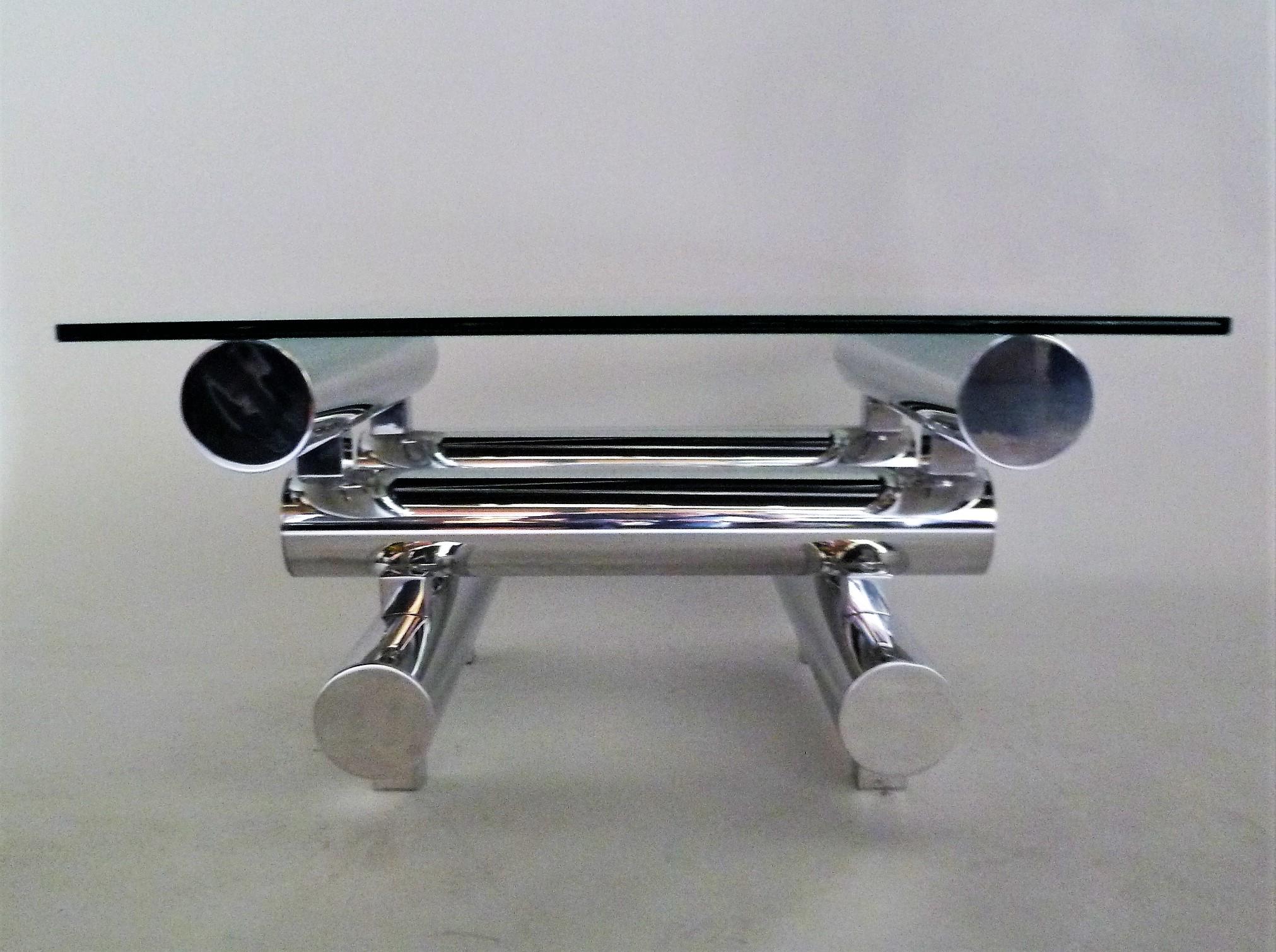 Polished Large Tubular Aluminum Cocktail Side Table in the Style of Paul Mayen 3