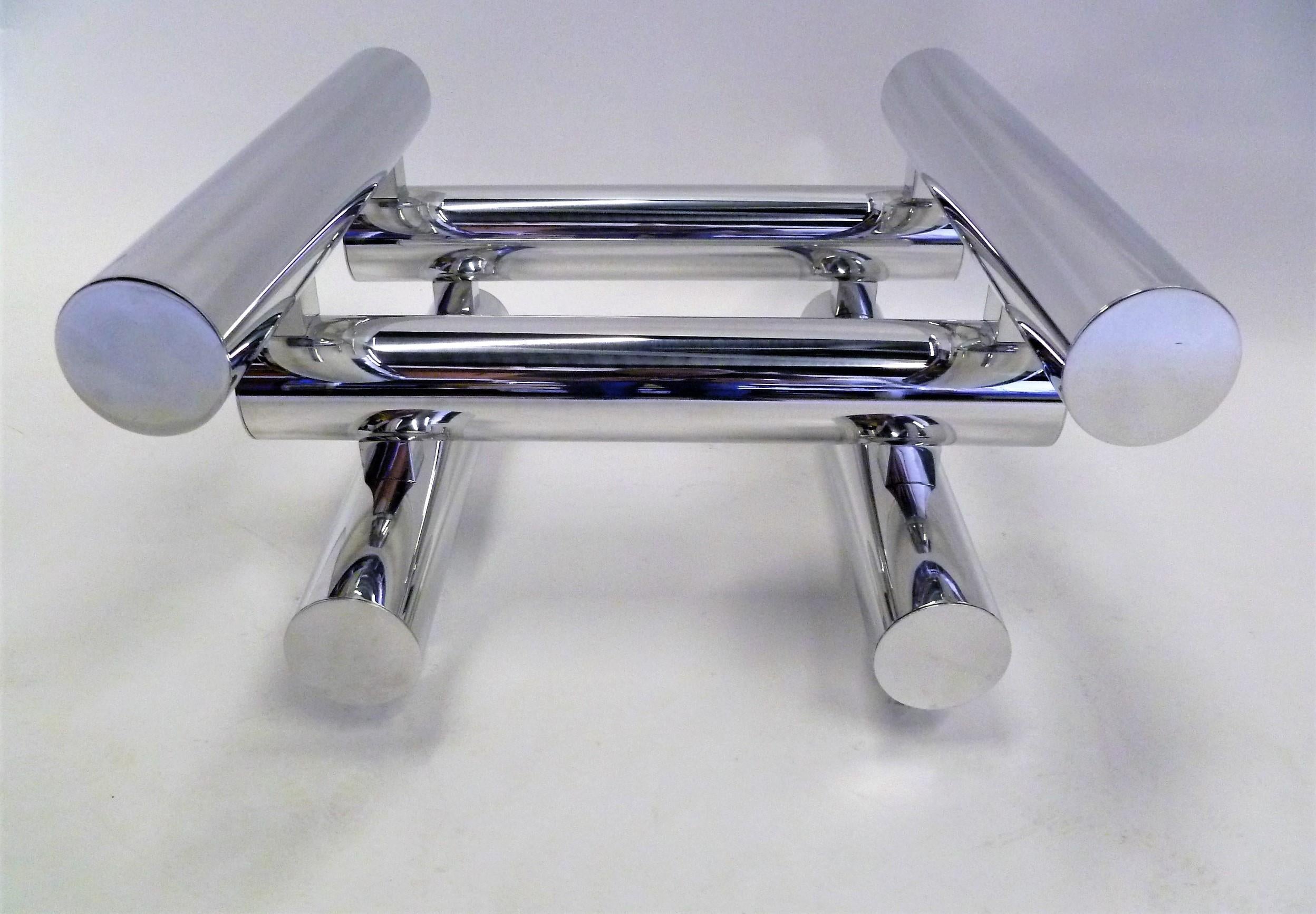 Polished Large Tubular Aluminum Cocktail Side Table in the Style of Paul Mayen 6