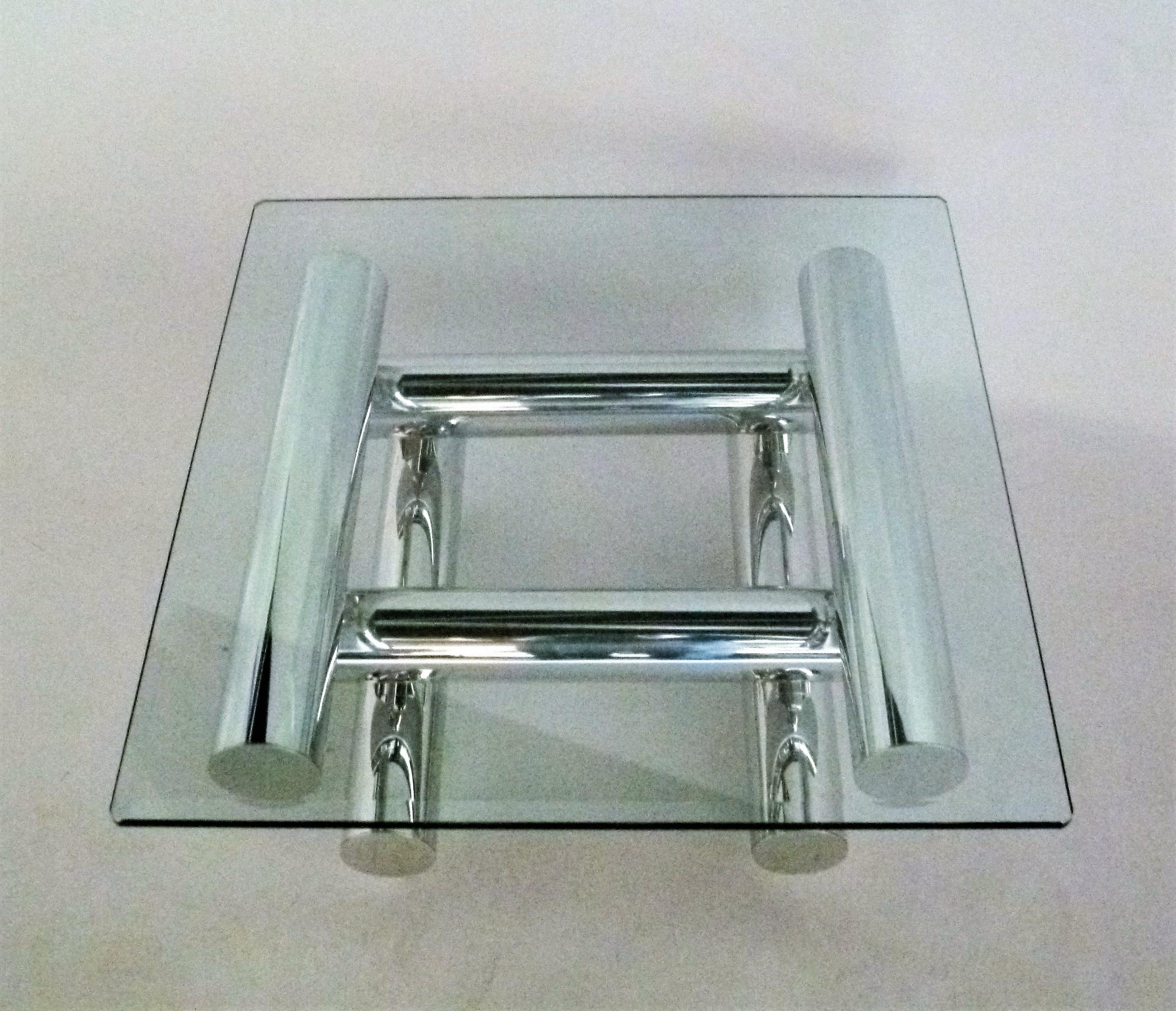 Polished Large Tubular Aluminum Cocktail Side Table in the Style of Paul Mayen 1