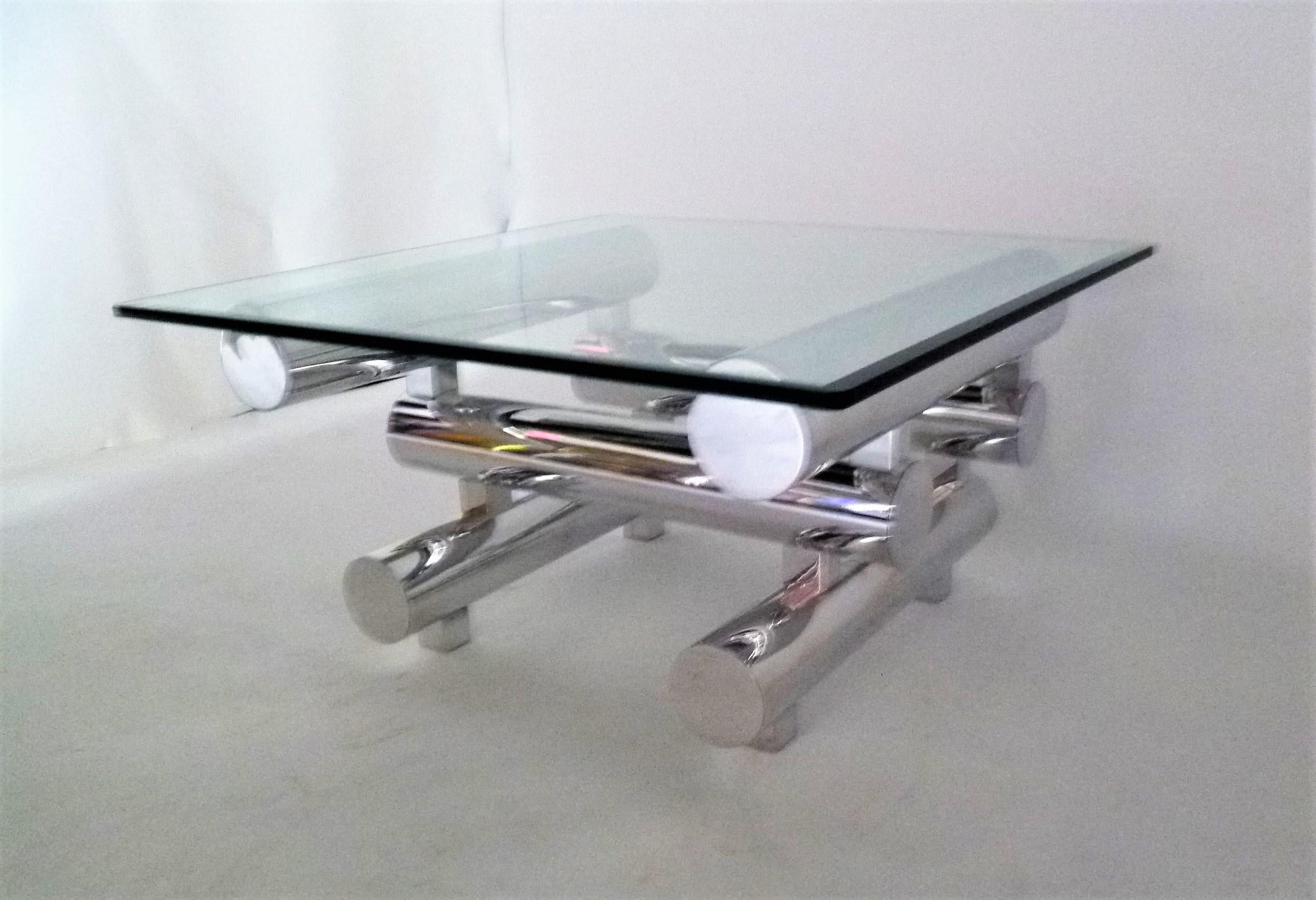 Polished Large Tubular Aluminum Cocktail Side Table in the Style of Paul Mayen 2