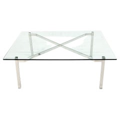 Vintage Polished Machined Stainless Steel Base Rectangle Glass Top Coffee Table Bauhaus