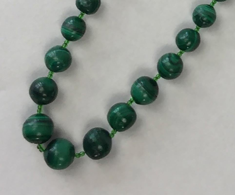 Bohemian Polished Malachite and Glass Necklace For Sale