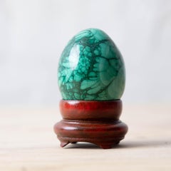 Polished Malachite Egg on Wooden Stand, c.1980