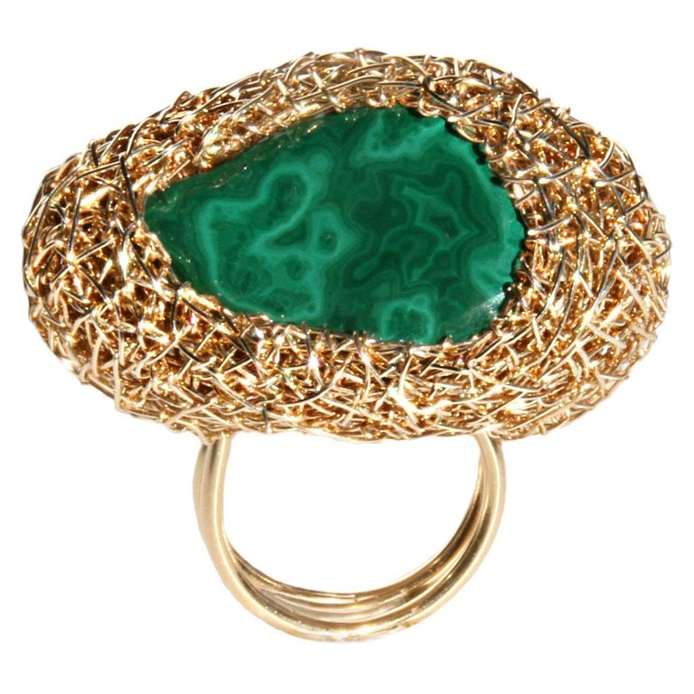 Polished Malachite in Yellow Gold Statement Cocktail Ring by Sheila Westera For Sale at 1stdibs