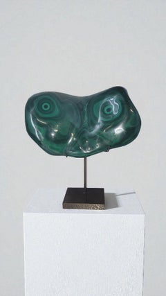 Malachite, aesthetic sculptural shape. Custom steel stand