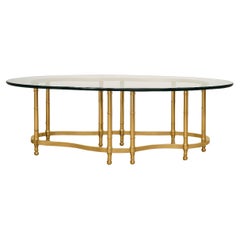 Tavolino da caffè Racetrack in ottone lucido Mastercraft con piano in vetro originale, anni '70