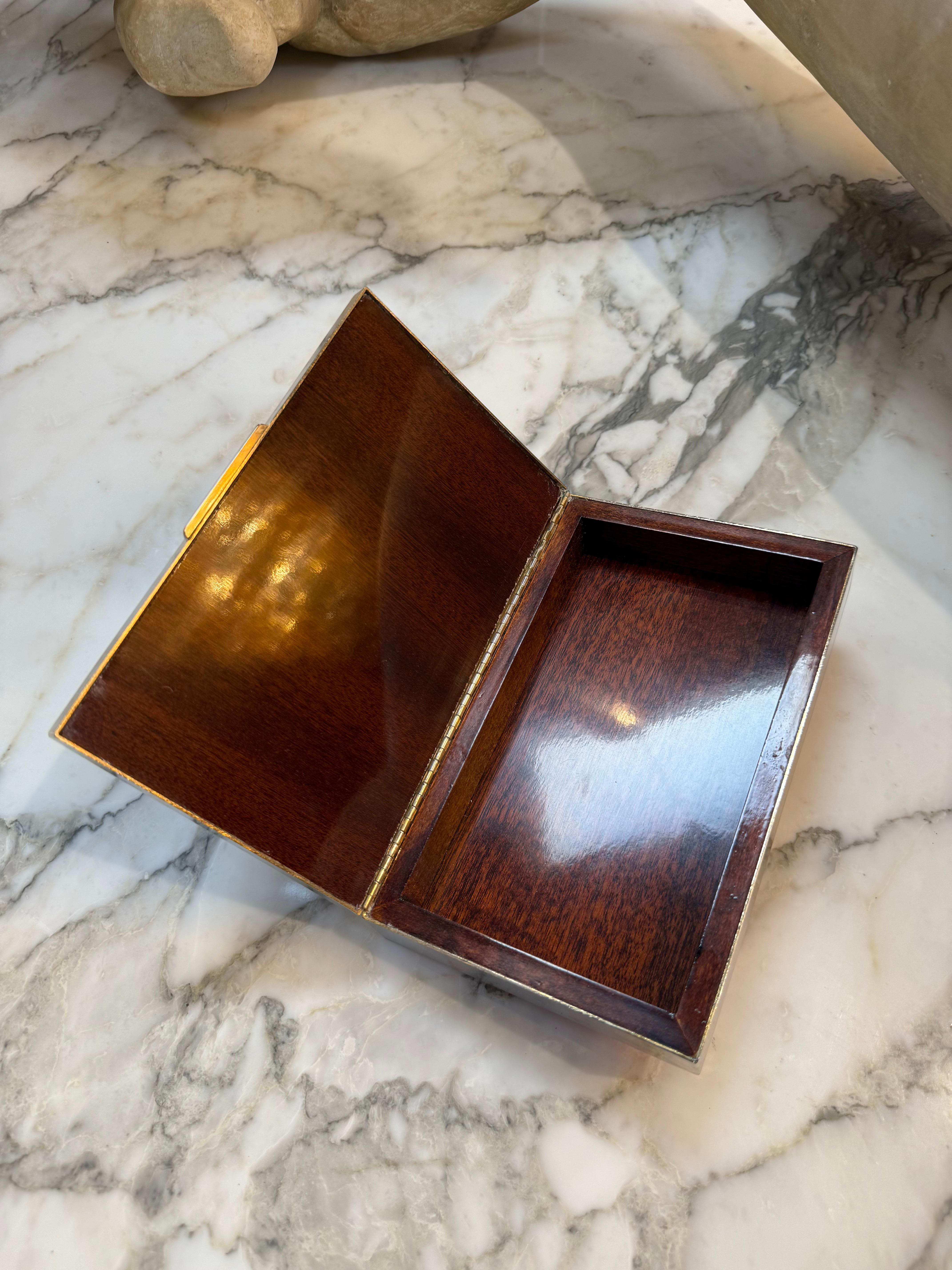 Italian Polished Metal Box with Diagonal Line Design For Sale