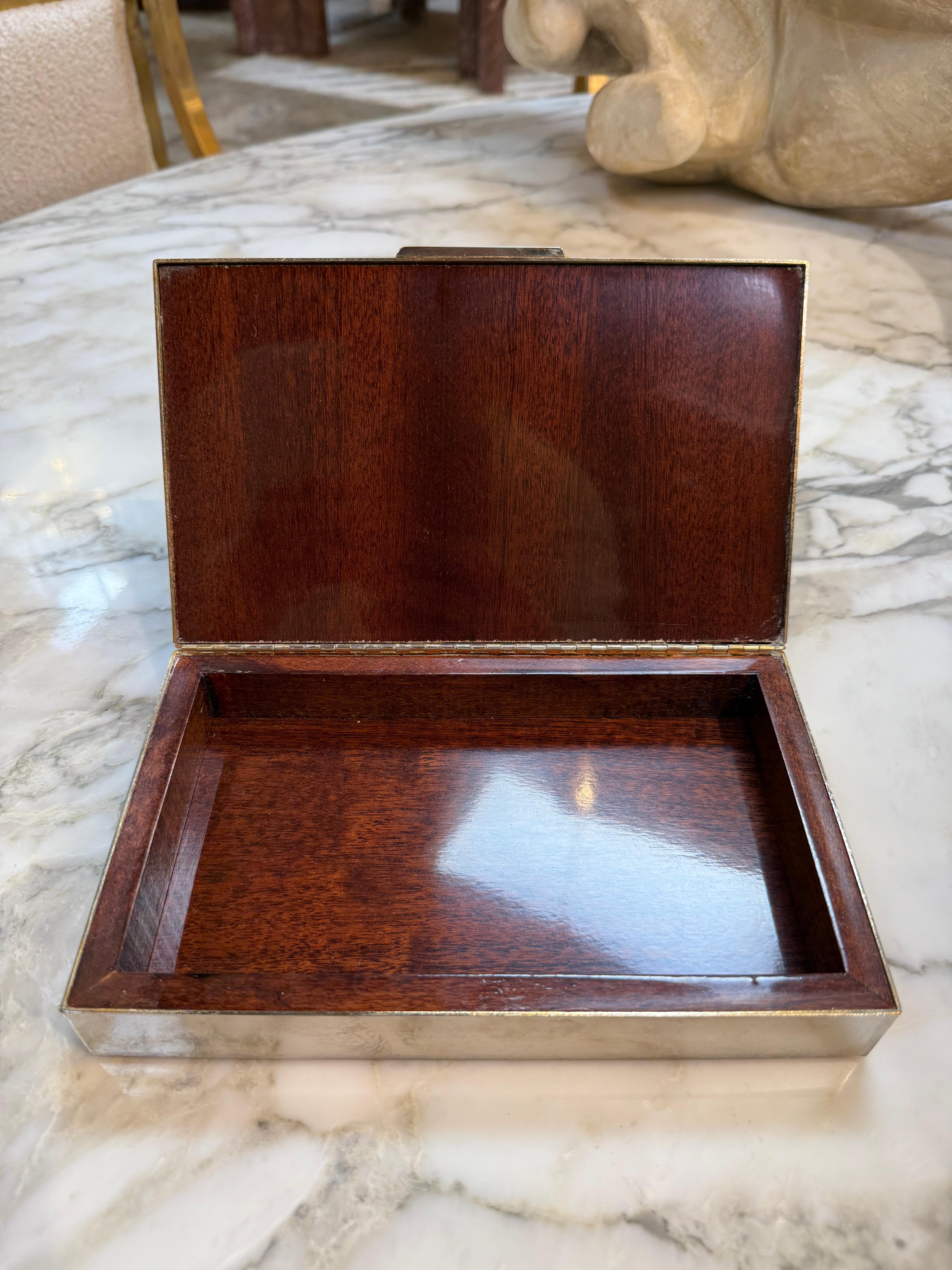 Polished Metal Box with Diagonal Line Design In Good Condition For Sale In Los Angeles, CA