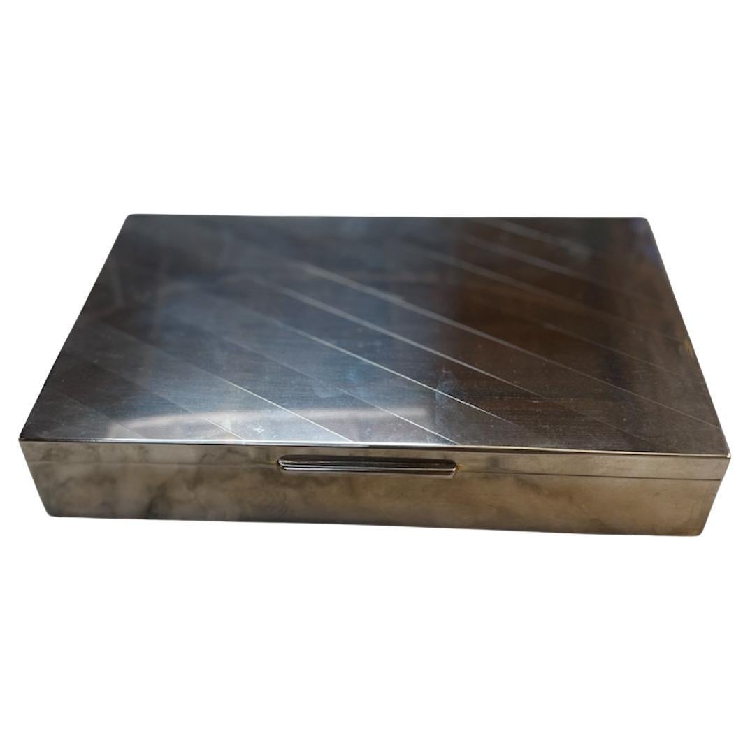 Polished Metal Box with Diagonal Line Design