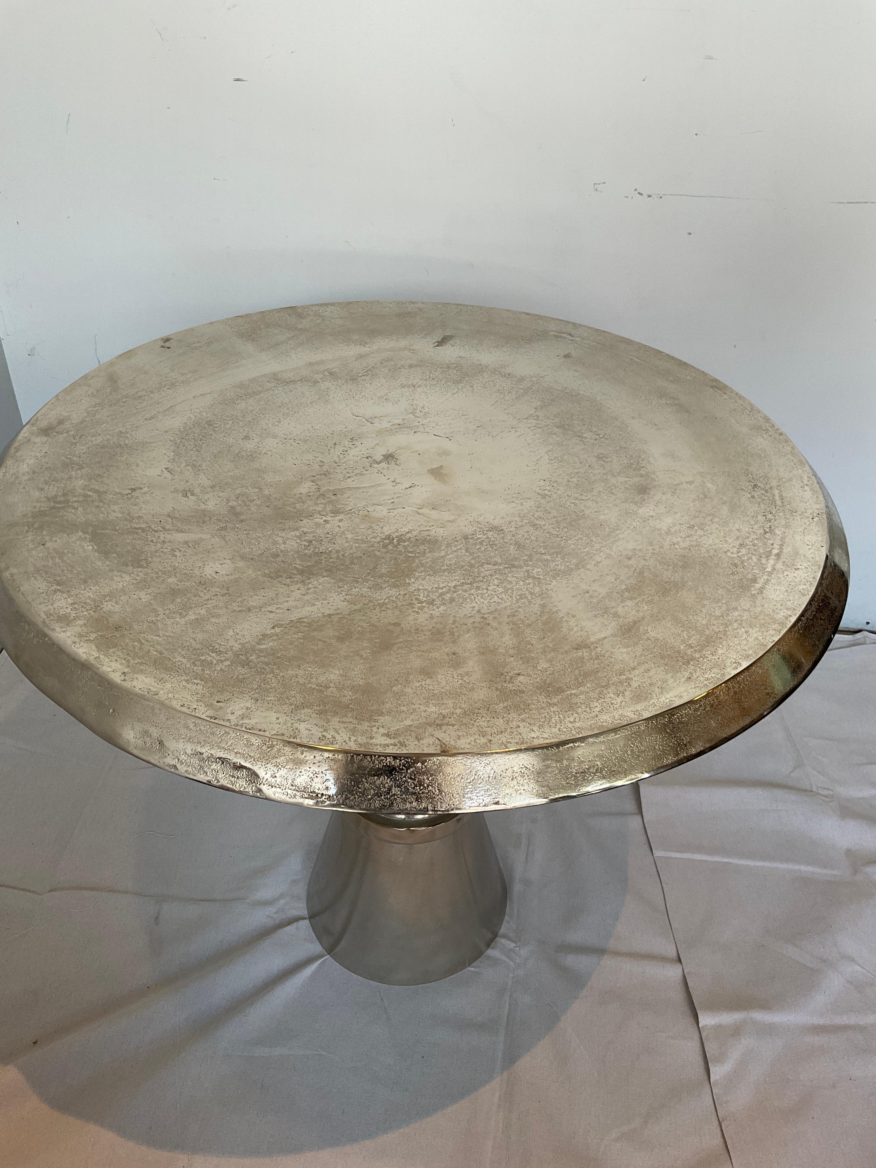 Polished Metal Circular Table In Good Condition In Tarrytown, NY