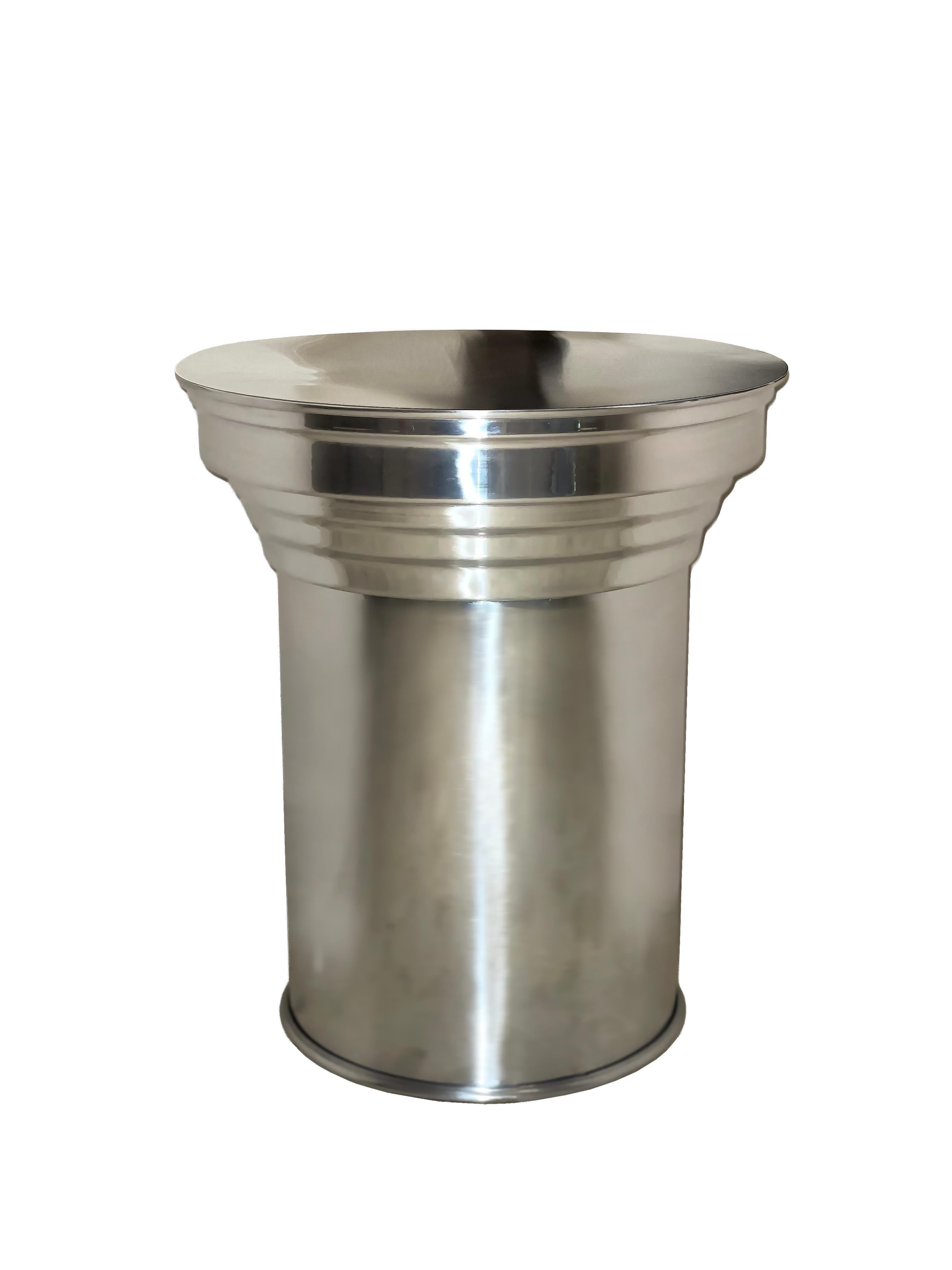 Brushed Polished mirror Metal Capitello Side Table, Italian Minimalist Design, in stock For Sale