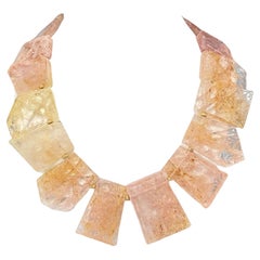 Polished Morganite and 14k Yellow Gold Beaded Necklace, 18 Inches
