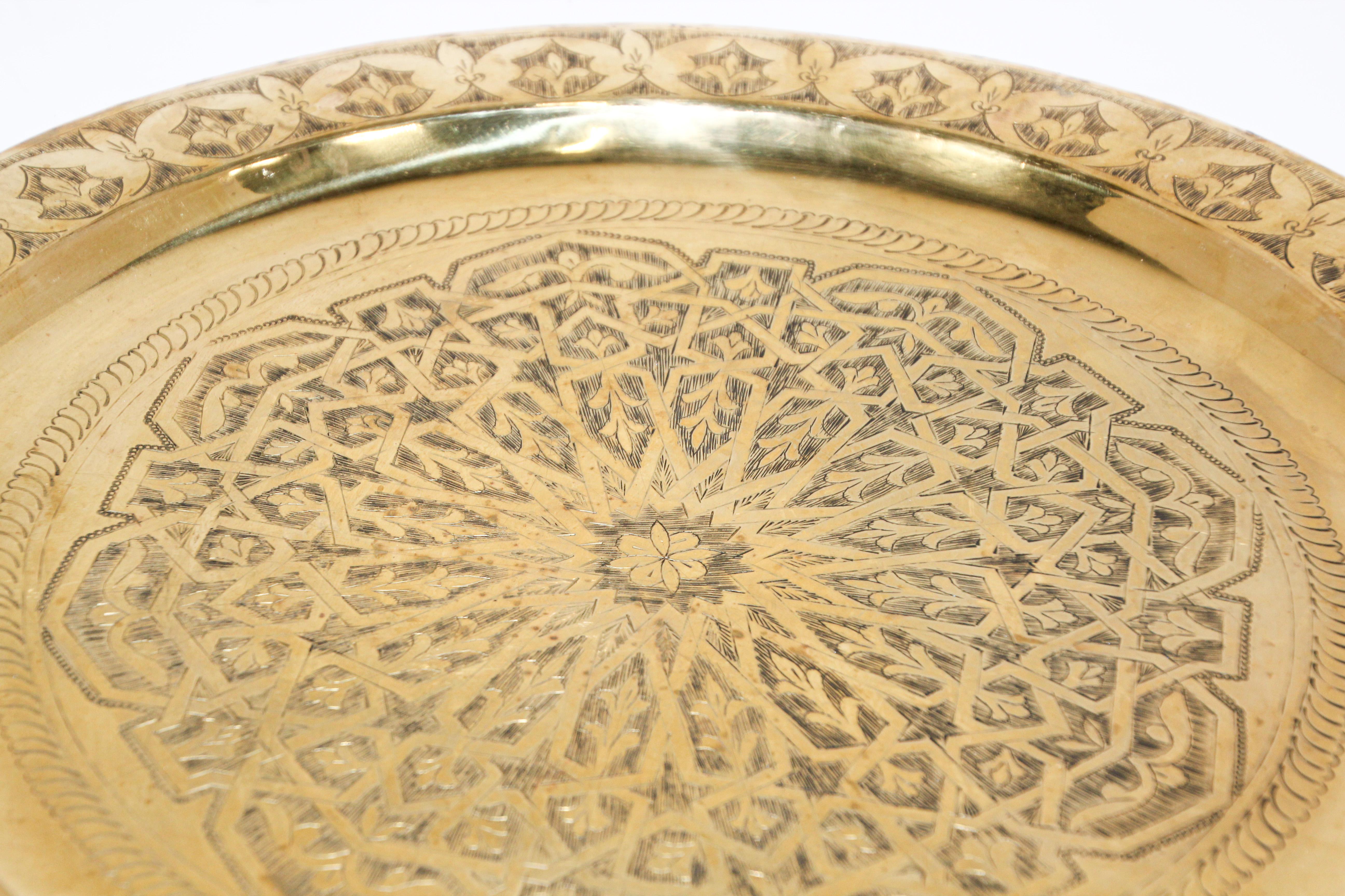 Polished Moroccan Brass Tray Side Table on Spider-Leg 1950 10