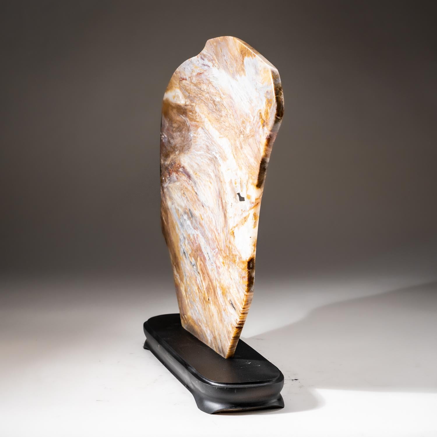 Contemporary Polished Natural Agate Slice on Wooden Stand '7 Lbs' For Sale