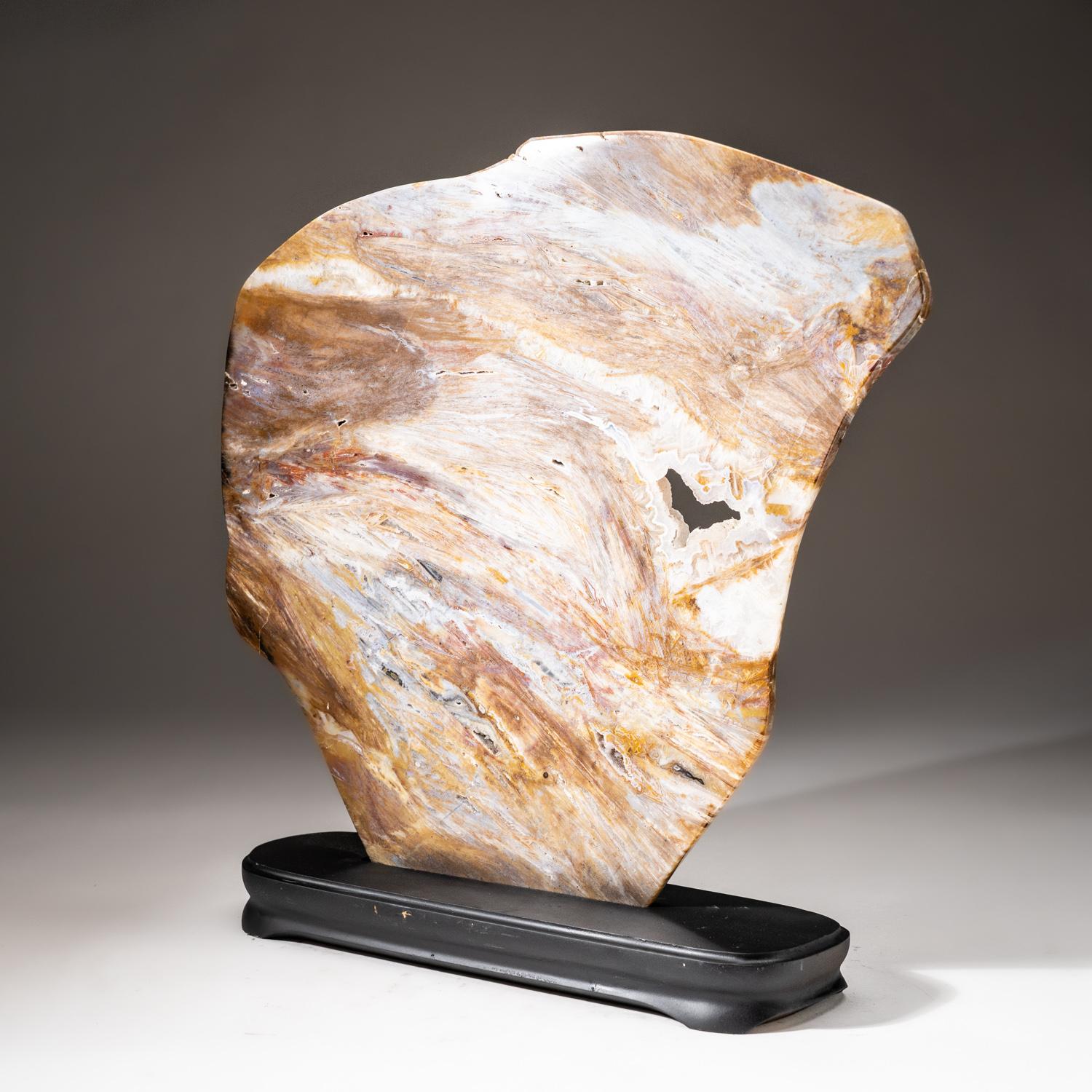 Polished Natural Agate Slice on Wooden Stand '7 Lbs' For Sale 1