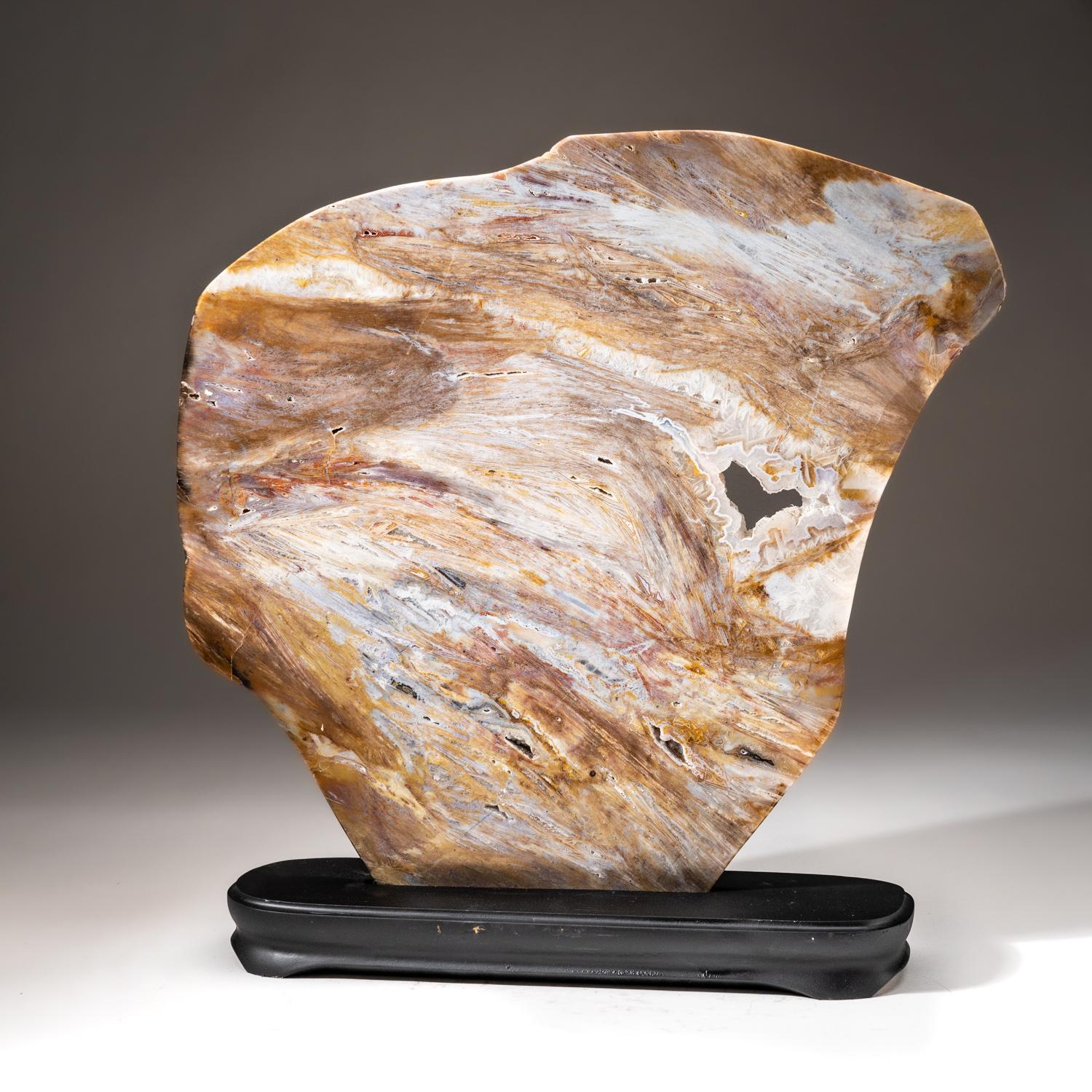 Polished Natural Agate Slice on Wooden Stand '7 Lbs' For Sale 2