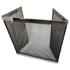 Polished Nickel and Black Metal Mesh Adjustable Three-Panel Fire Screen