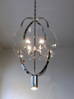 Hängeleuchte aus poliertem Nickel und Lucite von Charles Hollis Jones