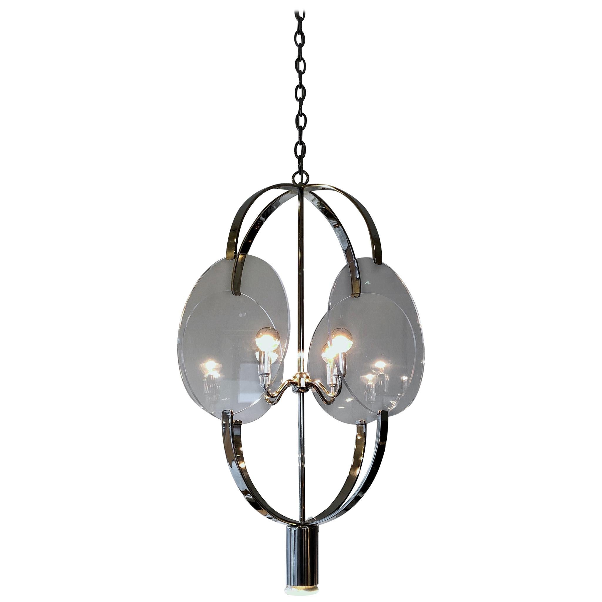 Polished Nickel and Lucite Pendant Chandelier by Charles Hollis Jones