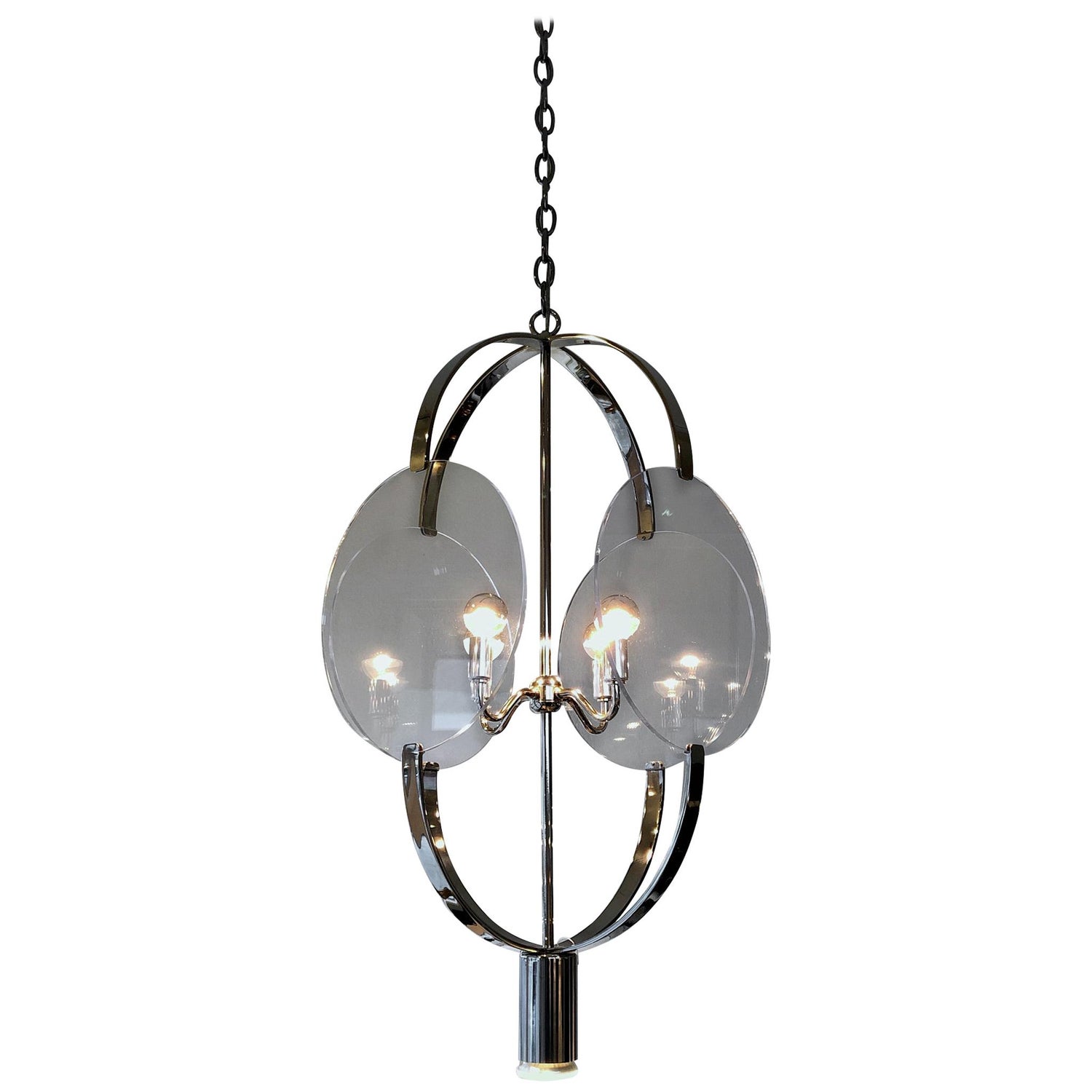 Polished Nickel and Lucite Pendant Chandelier by Charles Hollis Jones For  Sale at 1stDibs