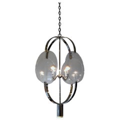 Vintage Polished Nickel and Lucite Pendant Chandelier by Charles Hollis Jones