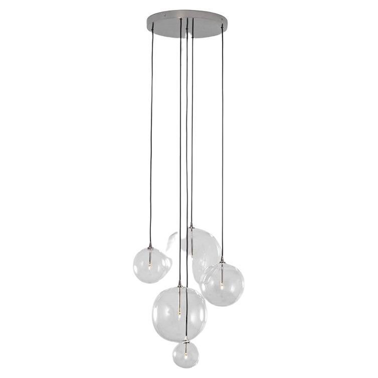 Cluster 5 Mix Polished Nickel Chandelier by Schwung