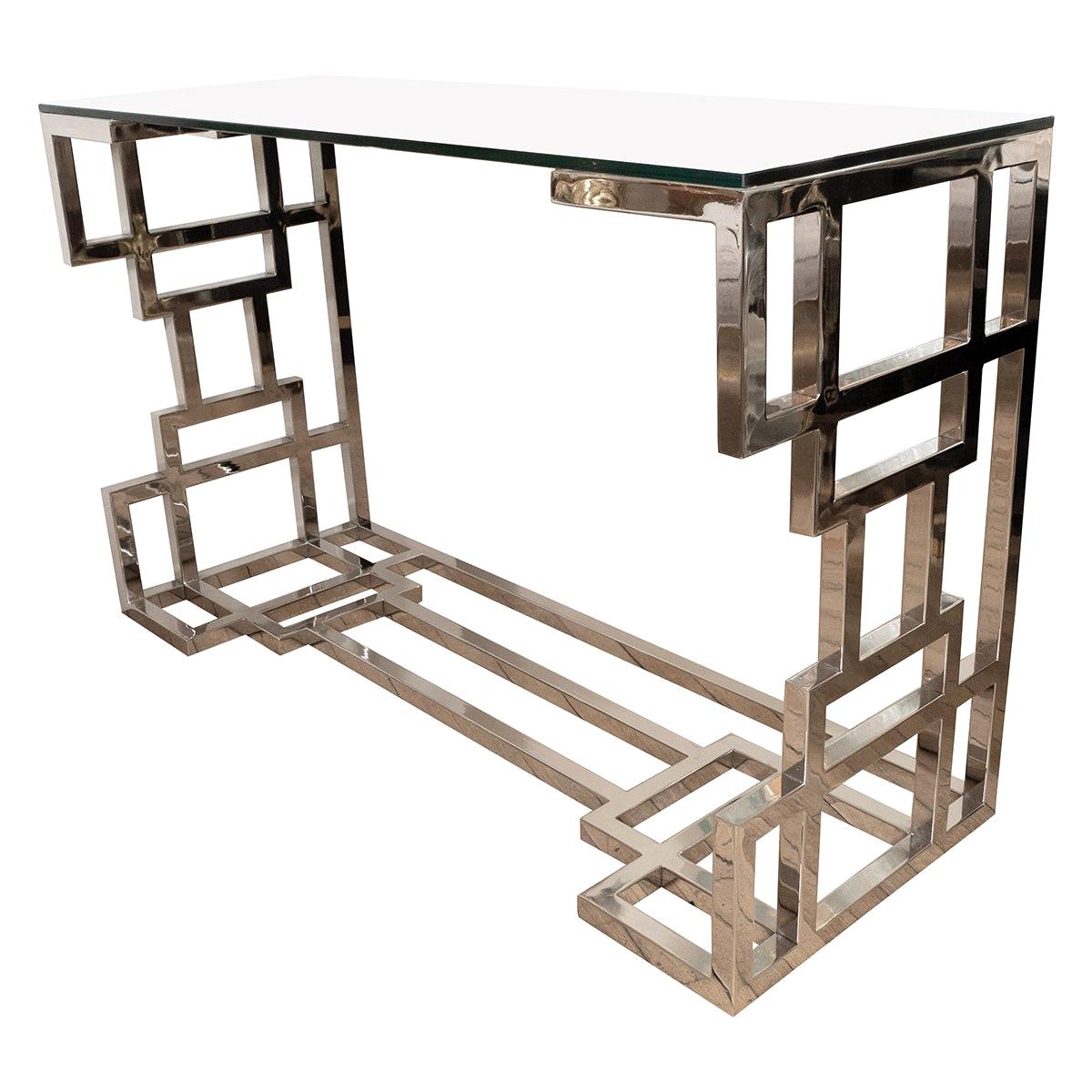 Polished Nickel Geometric Design Console Table