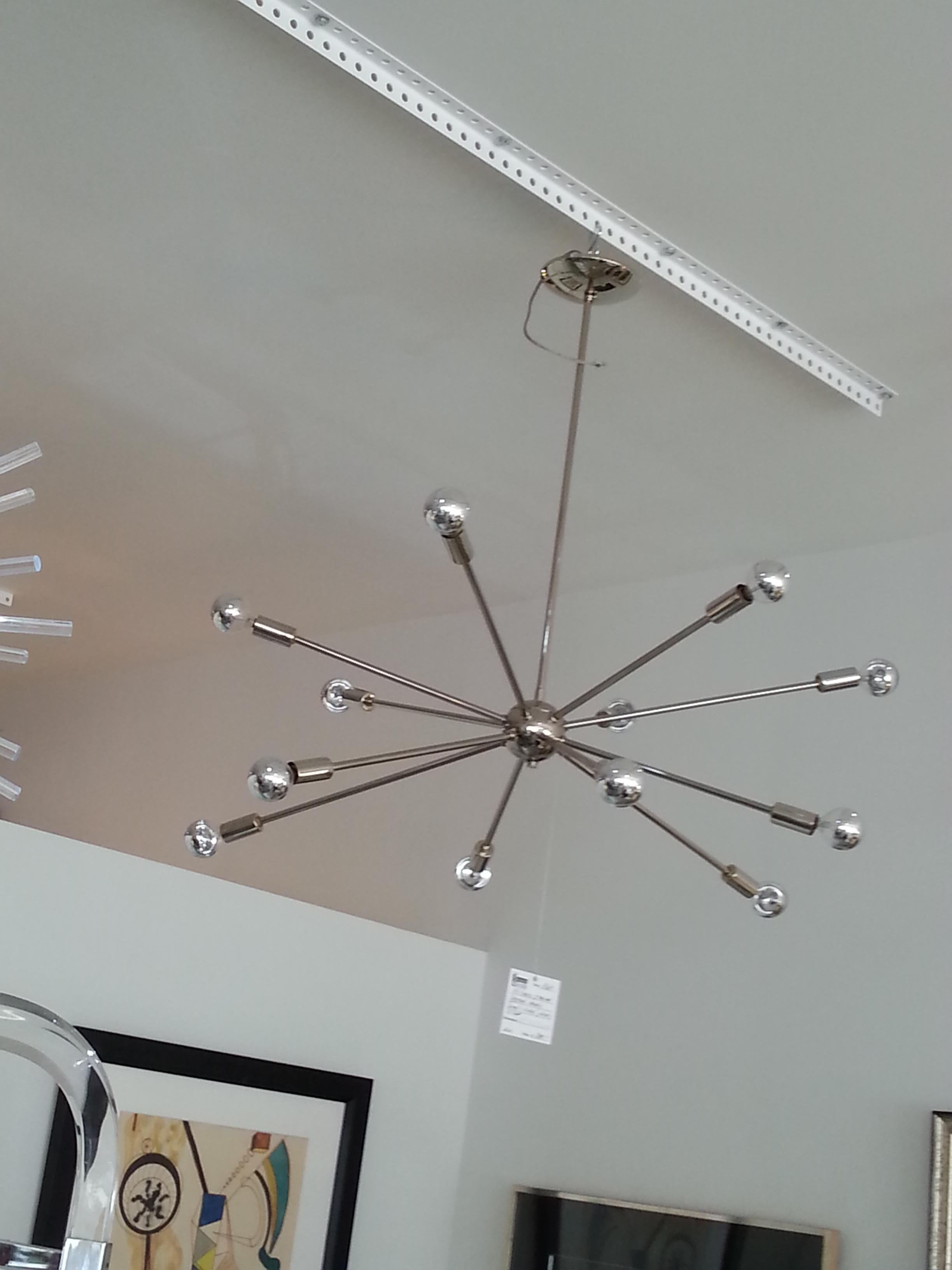 Stilnovo Italian nickel-plated 12-light Sputnik chandelier newly rewired.