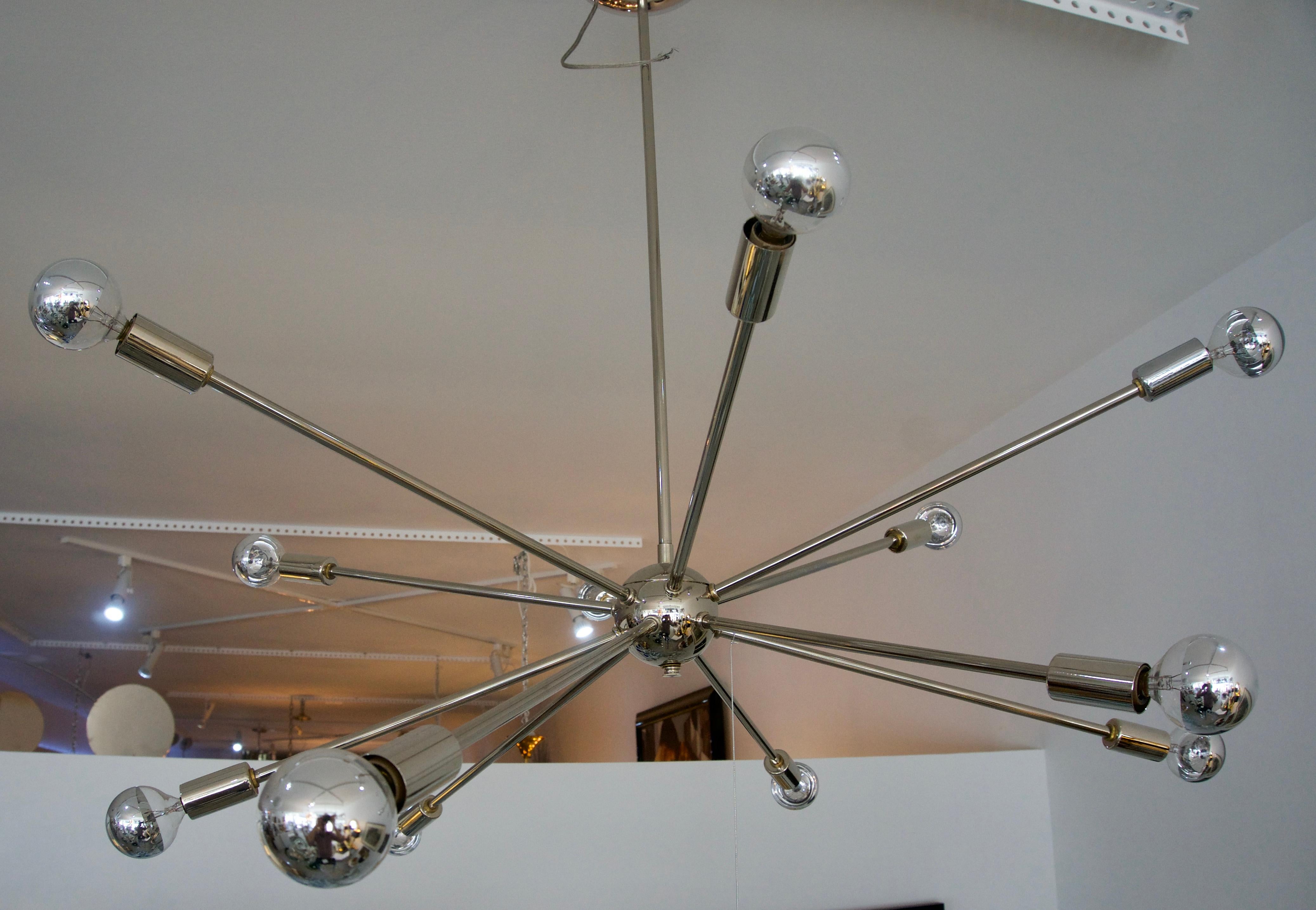 Space Age Polished Nickel-Plated Italian Sputnik 12-Light Chandelier