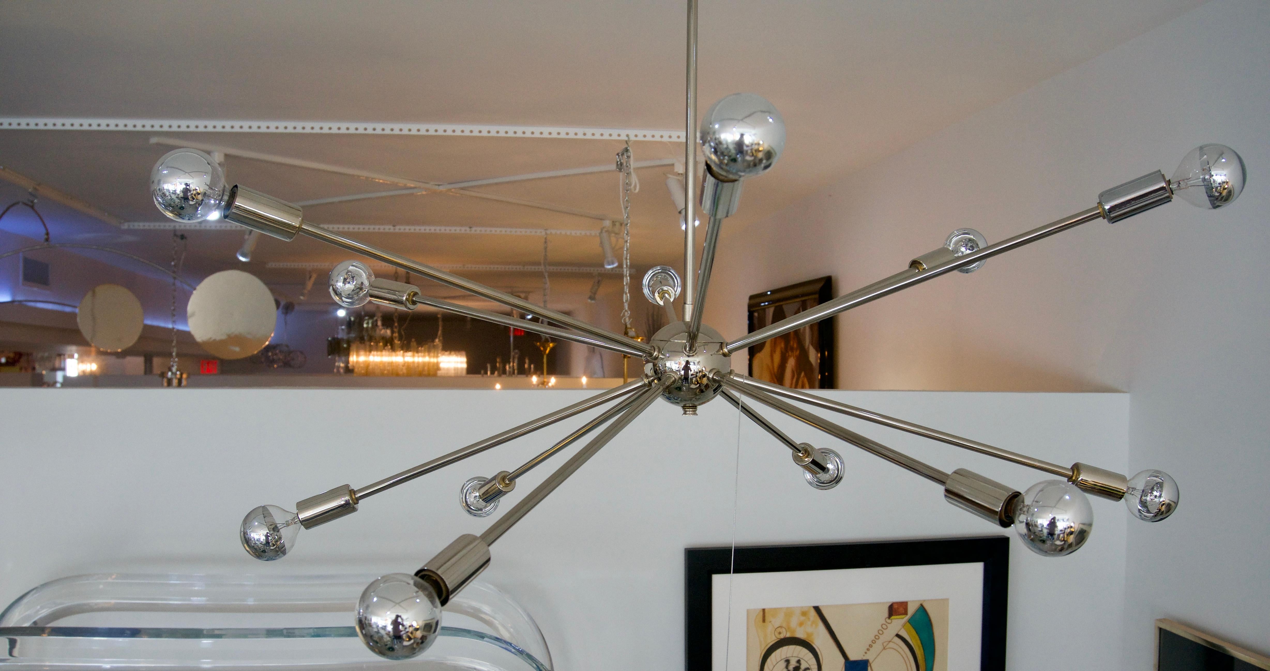 20th Century Polished Nickel-Plated Italian Sputnik 12-Light Chandelier