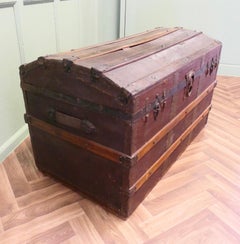 Polished Oak and Canvas Dome Top Chest