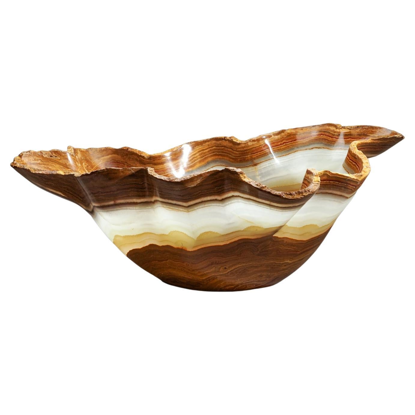 Large Polished Onyx Decorative Bowl from Mexico (29" x 18.5" x 9.5", 30 Lbs.) For Sale