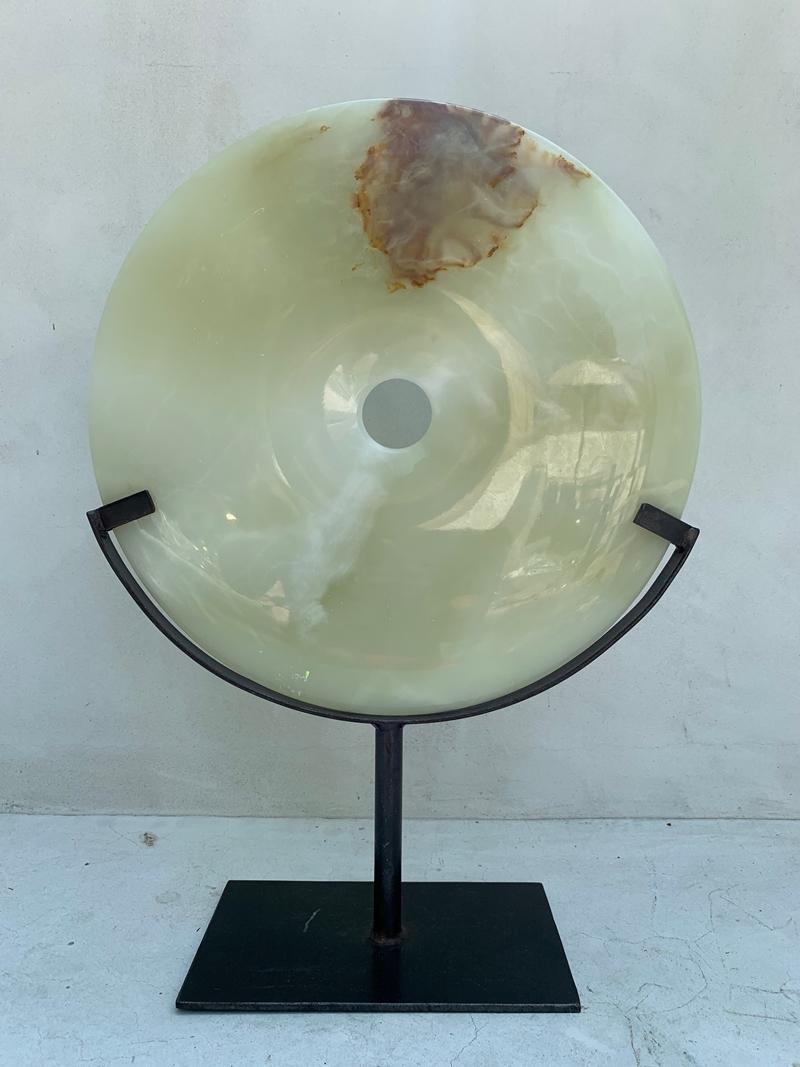 Modern Polished Onyx Sculpture on a Metal Stand