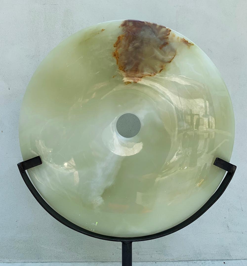 American Polished Onyx Sculpture on a Metal Stand