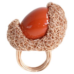 Polished Orange Jasper in 14 Kt Rose Gold F Woven Statement Ring by the Artist