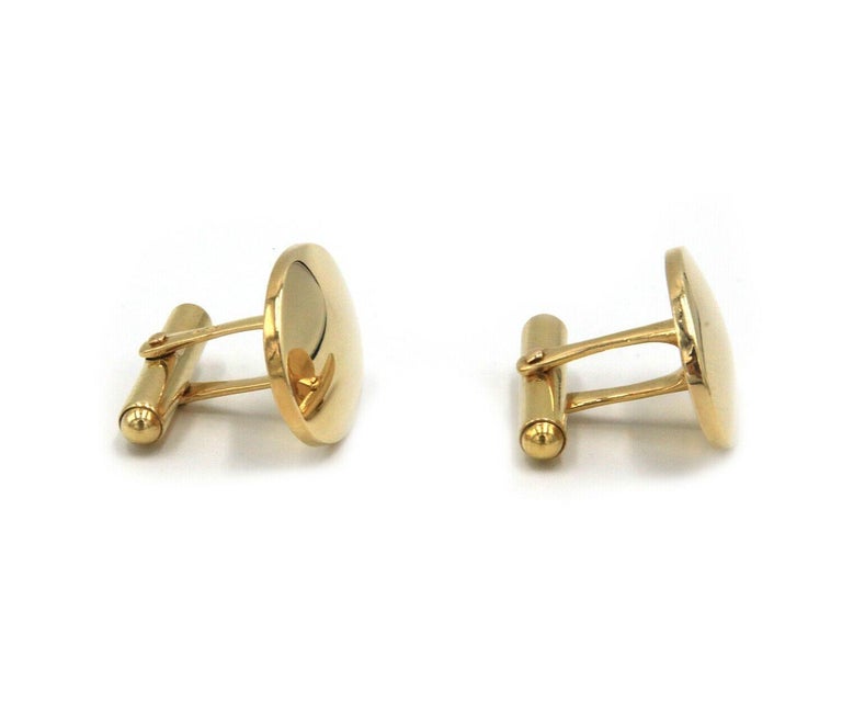 Women's or Men's Polished Oval Cufflinks in 14K Yellow Gold For Sale
