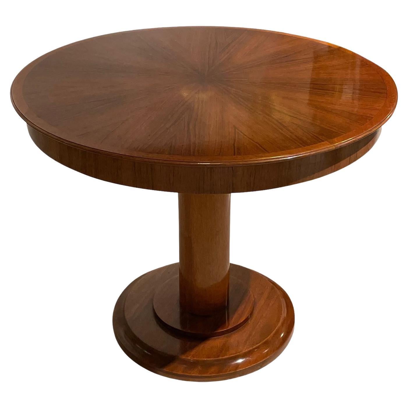 Polished Palissandre Round Side Table, France, 1940s