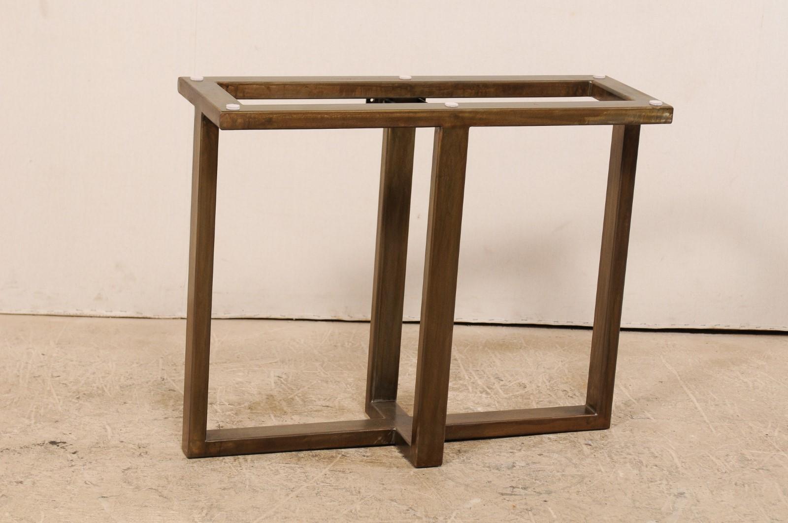 Mid-Century Modern Polished Petrified Wood Console Table with Modern Iron Base For Sale