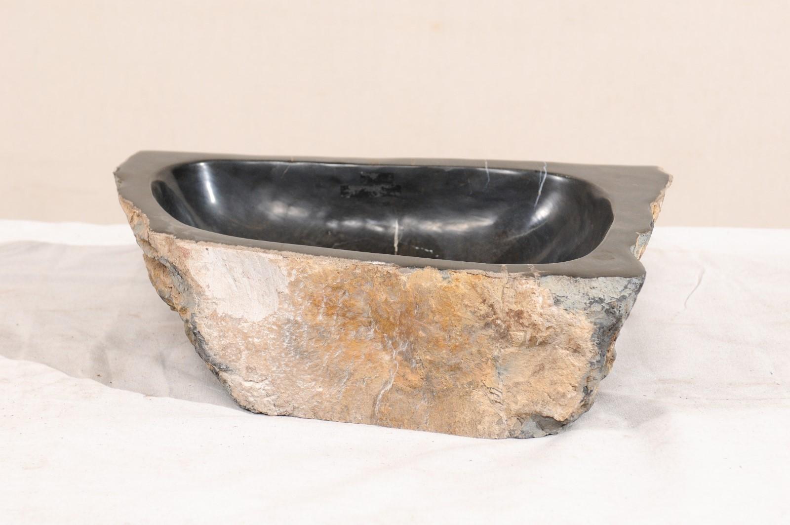 Polished Petrified Wood Sink in Black and Nice Brown Tones 1