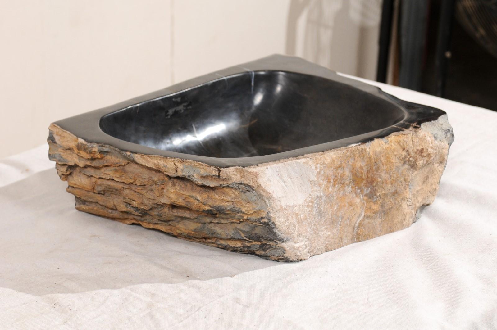 Polished Petrified Wood Sink in Black and Nice Brown Tones 2