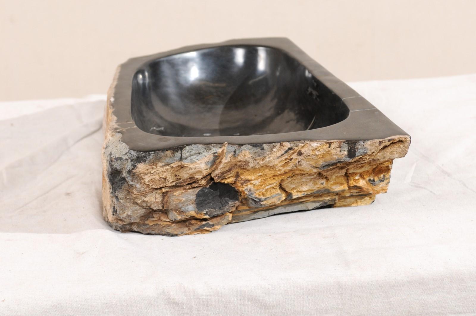 Polished Petrified Wood Sink in Black and Nice Brown Tones 4