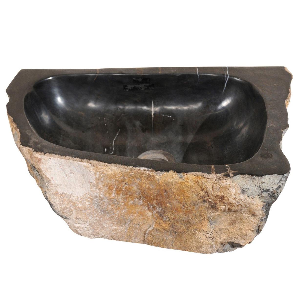 Polished Petrified Wood Sink in Black and Nice Brown Tones
