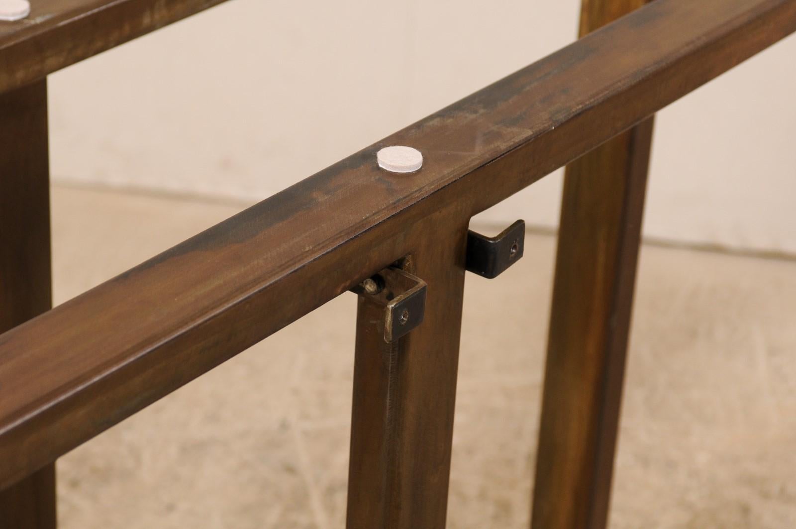 Contemporary Polished Petrified Wood Slab Console Table with Nice Modern Metal Base